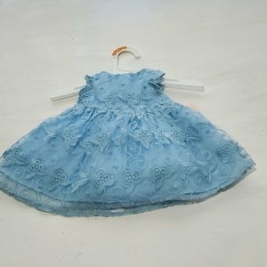 Mia & Mimi Dress with matching bloomers. Blue embroid. Sizes Newborn/3-6 months